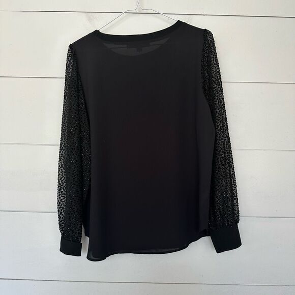 Ann Taylor Loft Women’s Medium Black Mesh Sleeve Blouse Career Workwear Dressy - Picture 4 of 5